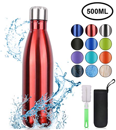 flintronic Botella Termica, 500ML Botella de Agua de Acero Inoxidable, Aislamiento de Vacío de Doble Pared, Botellas de Frío/Caliente Sin BPA & Eco Friendly, con 1 Portavasos y 1 Cepillo flintronic Botella Termica, 500ML Botella de Agua de Acero Inoxidable, Aislamiento de Vacío de Doble Pared, Botellas de Frío/Caliente Sin BPA & Eco Friendly, con 1 Portavasos y 1 Cepillo