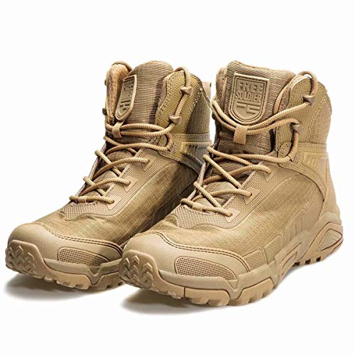 FREE SOLDIER Botas de Escalada Tacticas Hombre Botas Militares Transpirables Botas de Seguridad Hombre Trabajo Ligeros Zapatos de Montaña Trekking, Marrón, 42 EU