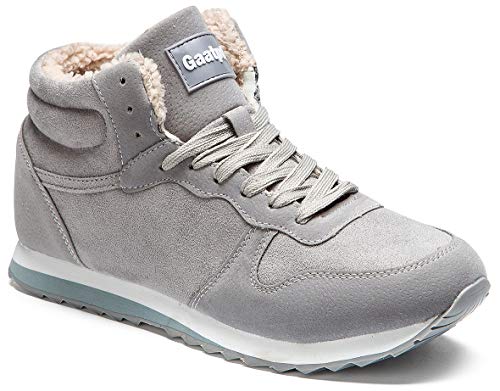 Gaatpot Zapatos Invierno Botas Forradas de Nieve Zapatillas Sneaker Botines Planas para Hombres Mujer Gris EU 42.5 = CN 44