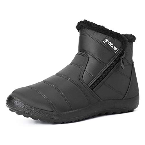 gracosy Botas de Mujer 2020 Otoño Invierno Goma Encaje Forro de Piel Punta Redonda Botas de Nieve Zapatos de Trabajo Formal Calzado Antideslizante Ligero Botines Que Caminan