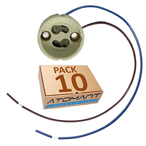 GU10 Pack 10 Portalamparas. Cable Extralargo 20cm. Material cerámica.