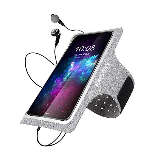 HAISSKY Brazalete Deportivo para Correr Brazalete Móvil Deportivo con Soporte para Llaves, Cables y Tarjetas para iPhone XS MAX XR X 8 Plus/7 Plus, Galaxy S9/S8 Plus Huawei P20 y Más (Gris)