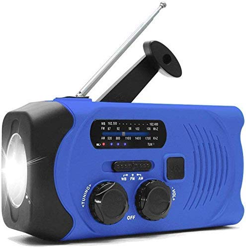 Hoodie Solar De La Manivela Autoalimentado De Radio De Emergencia con Linterna LED Am/FM Radio Móvil Cargador Power Bank,Azul