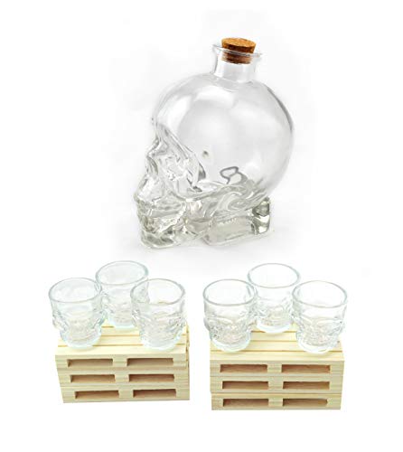 Hostelnovo - Especial Halloween - Original Pack Calavera: Botella Calavera 700 ml + 6 chupitos Calavera 50 cl + 6 Mini palets - Innova en Tus Fiestas Hostelnovo - Especial Halloween - Original Pack Calavera: Botella Calavera 700 ml + 6 chupitos Calavera 50 cl + 6 Mini palets - Innova en Tus Fiestas