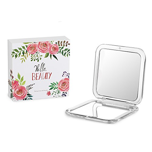 Jerrybox Espejo de Mano | Espejo Aumento con Doble Cara 5x / 1x para Maquillaje, Espejo de Bolsillo, Color Plateado (Espejo de Mano 5 x.)