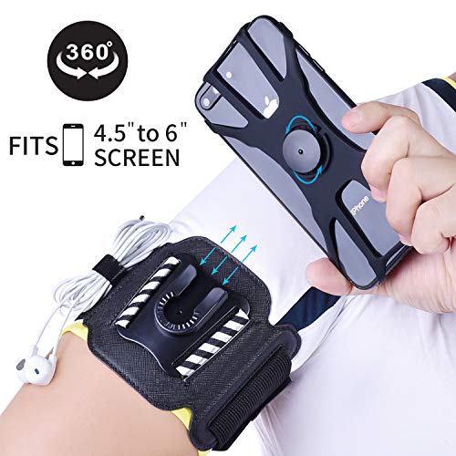 MIJOBS Brazalete Deportivo, Brazalete para el Antebrazo Transpirable con 360° Rotación y Bolsillito de Llaves para iPhone X/XR/7/8 Plus, Samsung Galaxy S8/S9/S10 Plus/S20 Plus de 4"-6.5" (2 IN 1)