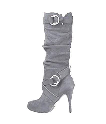 Minetom Mujer Botas Largas De Gamuza Casual Tacones Aguja Altos Zapatos Otoño Invierno Retro Botas Altas Calentar Moda Gris 37 EU Minetom Mujer Botas Largas De Gamuza Casual Tacones Aguja Altos Zapatos Otoño Invierno Retro Botas Altas Calentar Moda Gris 37 EU