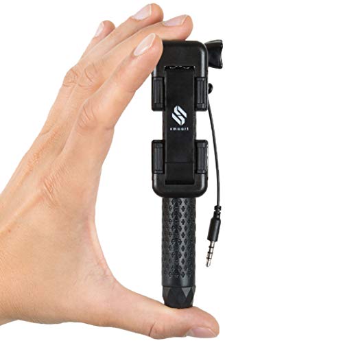 Mini Palo Selfie Universal para Smartphones y GoPro con Cable de Control (sin Baterías, sin Bluetooth) | Versión 2018 | 13,4 Centímetros, Extensible a 70 Centímetros | Con Bolsa Para el Monopod | para iPhone 6, Samsung, Sony, Huawei