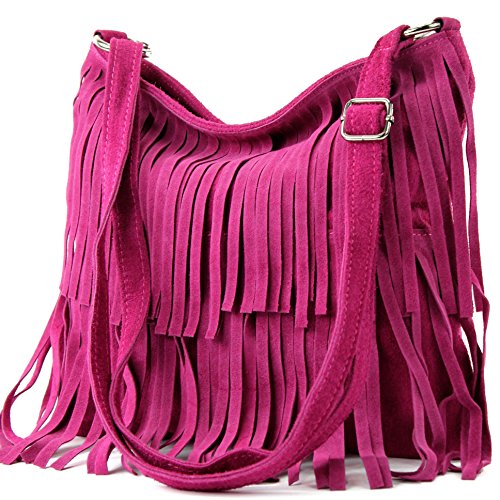 modamoda de - ital bandolera con flecos de gamuza T125, Color:rosa