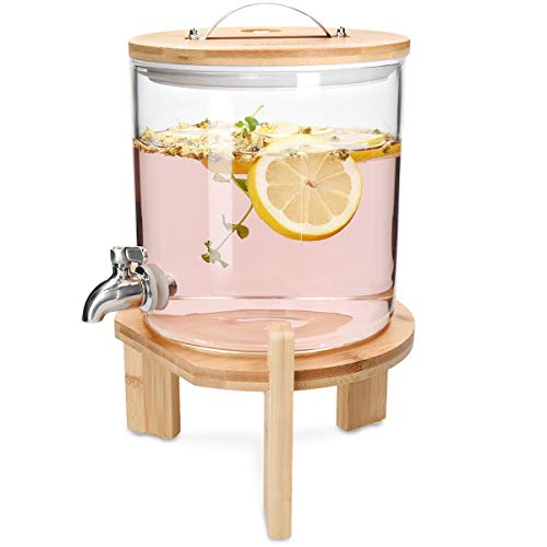 Navaris Dispensador de Bebidas de Cristal - con Capacidad para 5 litros y Grifo - con Soporte y Tapa de Madera para Bebidas Calientes o frías Navaris Dispensador de Bebidas de Cristal - con Capacidad para 5 litros y Grifo - con Soporte y Tapa de Madera para Bebidas Calientes o frías