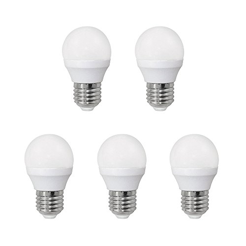 Pack 5 x Bombilla LED esférica 6W (equivalente a 40W) Luz neutra, no dimmable, E27, 470 Lm, 25000 horas de vida Pack 5 x Bombilla LED esférica 6W (equivalente a 40W) Luz neutra, no dimmable, E27, 470 Lm, 25000 horas de vida
