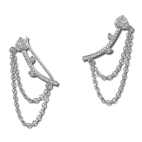 Pendiente de mujer SilberDream tipo brazalete de oreja con cadena y corazón de circonitas de plata de ley 925 GSO454W
