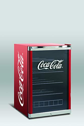 Refrigerador botellero mediano puerta de Cristal, color rojo con logotipo en la puerta de coca cola Rango de temperatura de 4º a 12º Marca Scandomestic modelo HUS CC166 SCN A+