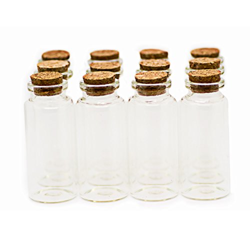 RUBY - 25 Botellas de deseo 30mm x 70mm (35 ml Aprox), mini botellas de cristal con tapones de corcho, mensaje, deseo de fiesta, botellitas de bodas/para arte y manualidades decorativas (25 unids.)