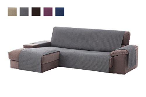 Textilhome - Funda Cubre Sofá Chaise Longue Adele, Protector para Sofás Acolchado Brazo Izquierdo. Tamaño -200cm. Color Gris (Visto DE Frente)