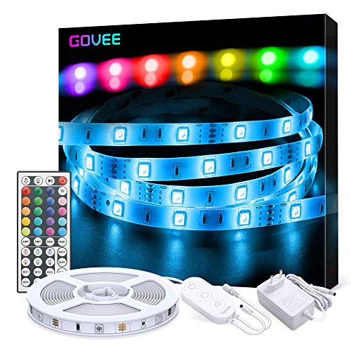 Tiras LED, Govee Tira LED 5M RGB con Control Remoto de 44 Botones y Caja de Control, Luces LED 5050 SMD LEDs 20 Colores 8 Modos y DIY para la Habitación, Dormitorio,12V 1.5A