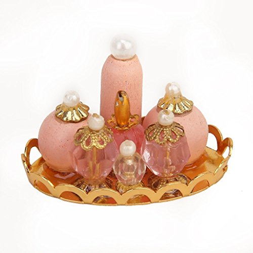 TOOGOO 1/12 casa de munecas en miniatura botella de perfume de rosa con bandeja de oro