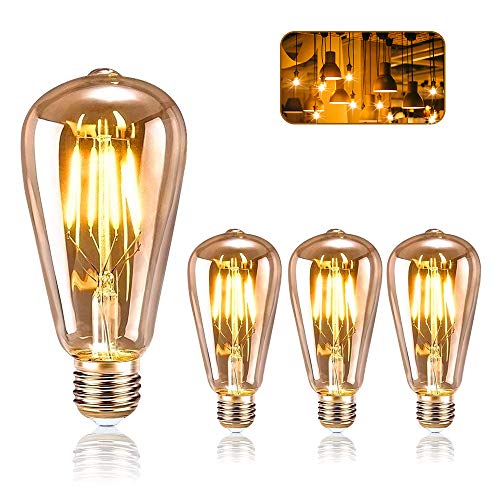 Vintage Edison Bombilla, ASANMU Bombilla LED Vintage E27 ST64 4W (Equivalente a 40W) 2200K Retro Edison Lámpara Ambar Cálido Bombillas Incandescentes para Lluminación y Decoración 220V-240V (3 Piezas)