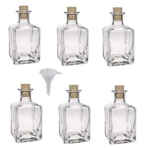 Viva Haushaltswaren - Juego de Botellas de Cristal pequeñas (con tapón de Corcho 6 Unidades 200 ml rellenables Incluye Embudo de 7 cm de diámetro)