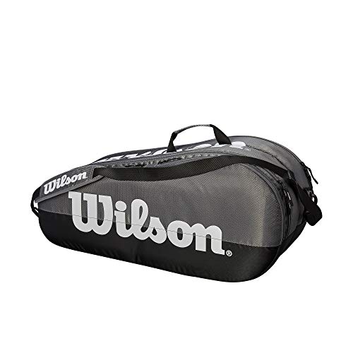 Wilson Bolsa para raquetas de tenis, Team, 2 compartimentos, Hasta 6 raquetas, Gris/negro/blanco, WRZ854909
