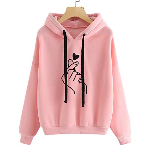 Yesmile Mujer CamisetasLas Mujeres Camisa Sudadera con Capucha de Manga Larga con Capucha y Manga Larga con Capucha y Estampado de emoticonos de Mujer (Rosa-B, S)