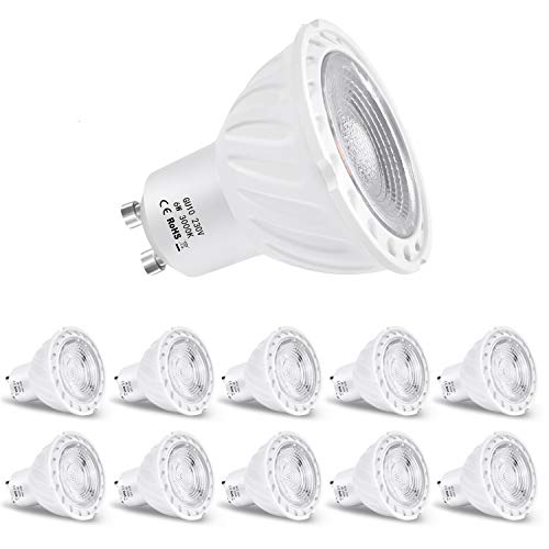 ZIKEY 6W GU10 Bombilla LED, Luz Blanca Cálida 3000K, Equivalente a 60W Lámparas Halógenas, 600lm, No regulable - Paquete de 10 ZIKEY 6W GU10 Bombilla LED, Luz Blanca Cálida 3000K, Equivalente a 60W Lámparas Halógenas, 600lm, No regulable - Paquete de 10
