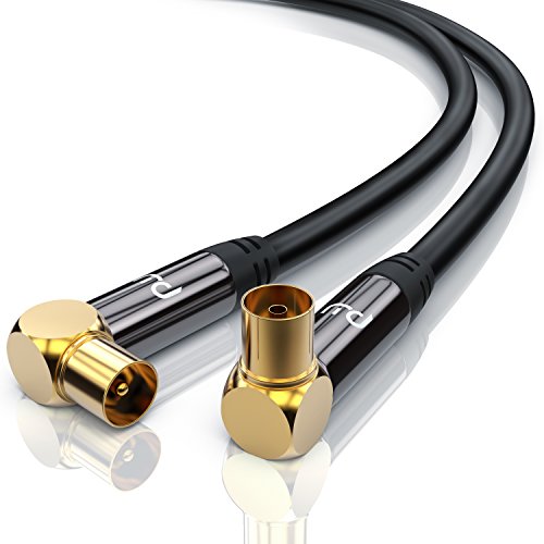 1,0m cable de antena HQ HDTV Premium - En ángulo 90 grado - factor de blindaje 135 dB - resistencia 75 ohmios - cable coaxial HDTV Full HD - clavija coaxial macho en acoplamiento coax - negro