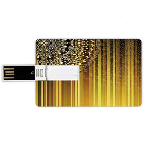 16GB Forma de tarjeta de crédito de unidades flash USB Mandala Amarilla Estilo de tarjeta de banco de Memory Stick Patrón de rayas verticales con un fragmento de mandala retro antiguo decorativo,verde