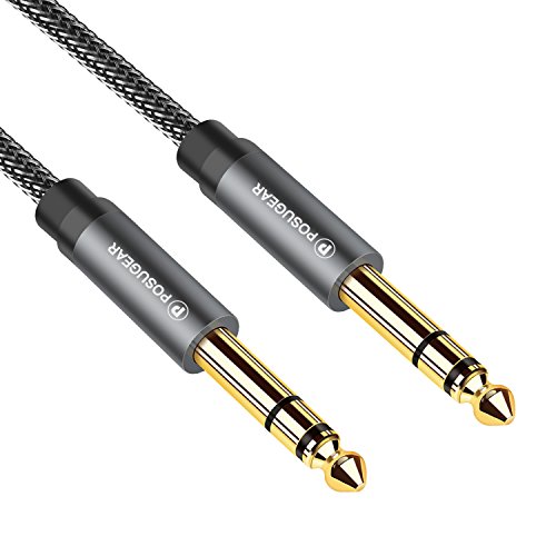 [2M]Cable 6.35 de Audio Estéreo, POSUGEAR Nylon Trenzado 6.35 mm 1/4 Macho a Macho Jack TRS Instrumento Cable para Guitarra/Bajo/Teclado Profesional - 2M