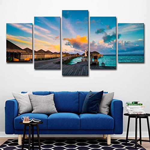 5 Arte de Pared Cielo, mar, Bungalow, decoración del hogar del Paisaje de Maldivas 5 Arte de Pared Cielo, mar, Bungalow, decoración del hogar del Paisaje de Maldivas