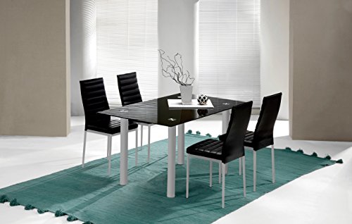 Abitti Mesa Fija para Comedor o Salon de Cristal Templado Color Negro y Patas Color Gris 140cm