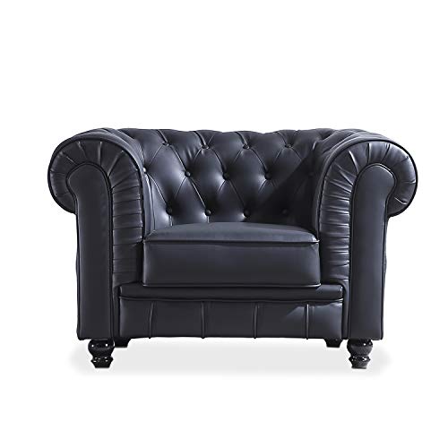 Adec - Chesterfield, Sofa Individual de una Plaza, Sillon Descanso una 1 Persona, butaca Acabado en simil Piel Color Negro, Medidas: 115 cm (Largo) x 84 cm (Fondo) x 75 cm (Alto) Adec - Chesterfield, Sofa Individual de una Plaza, Sillon Descanso una 1 Persona, butaca Acabado en simil Piel Color Negro, Medidas: 115 cm (Largo) x 84 cm (Fondo) x 75 cm (Alto)