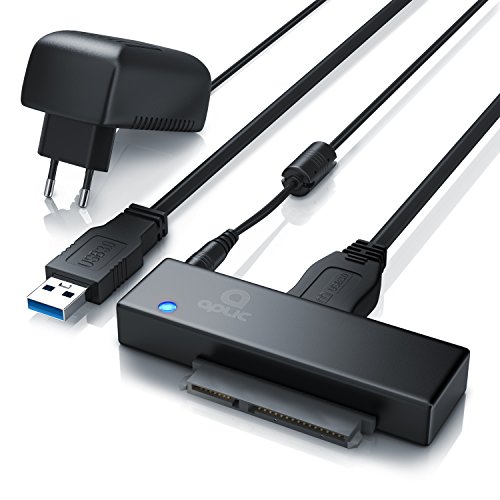 aplic - 3.0 USB a SATA Adaptador convertidor - HDD SDD DE 2.5 Pulgadas y 3.5 Pulgadas - USB Attached SCSI Protocol UASP - con Fuente de alimentación