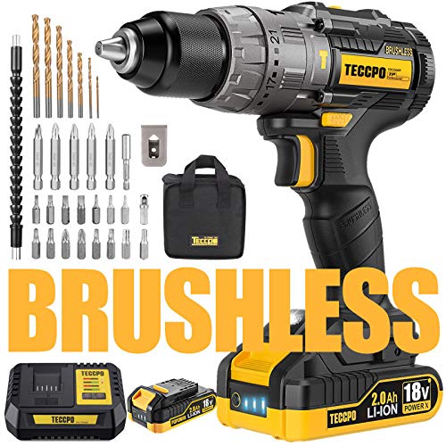 Atornillador Bateria, TECCPO 60Nm Brushless Taladro Percutor a Batería 18V, 2×2.0Ah Baterías de Litio, 30min Cargador Rápido, 21+3 Ajustes Par, 35 Accesorios-TDHD02P Atornillador Bateria, TECCPO 60Nm Brushless Taladro Percutor a Batería 18V, 2×2.0Ah Baterías de Litio, 30min Cargador Rápido, 21+3 Ajustes Par, 35 Accesorios-TDHD02P