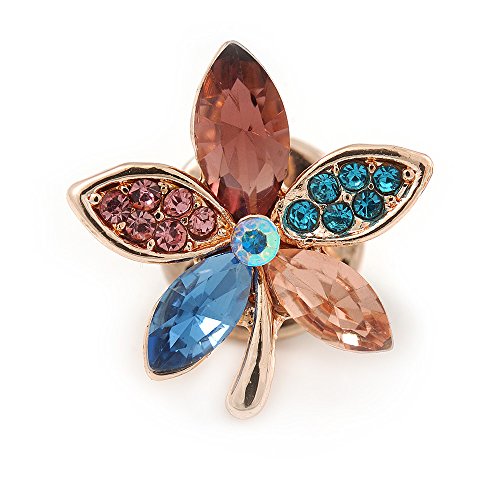 Avalaya - Broche con forma de flor multicolor en metal dorado (20 mm)