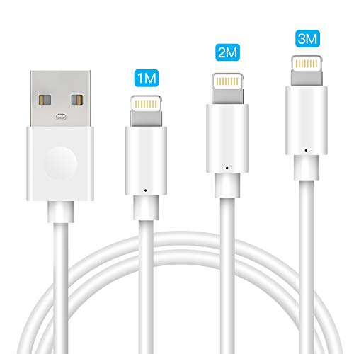 Avoalre Cable Lightning iPhone Cable 1M 2M 3M 3Pack [MFi Certificado] iPhone Cargador Cable Carga Rápida Compatible para iPhone SE 11 Pro XR X XS MAX 8 Plus 7 Plus 6s Plus iPad Air Pro Mini, Blanco