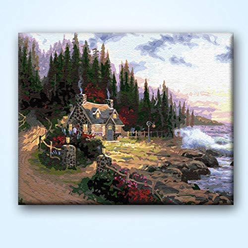 BLZQA Sin Marco - Pintar por Numeros (40 x 50 cm) Bungalow con Vista al mar para Adultos Niños Pintura por Números con Pinceles y Pinturas Decoraciones para el Hogar