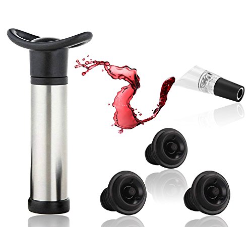 Bomba de vacío con aireador/boquilla para verter vino y 3 tapones para botella de vacío para ahorrar frescura