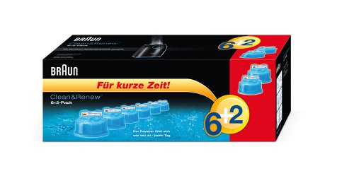 Braun Clean & Renew – Cartucho de limpieza 6 + 2 (Pack de 8) (edición limitada)