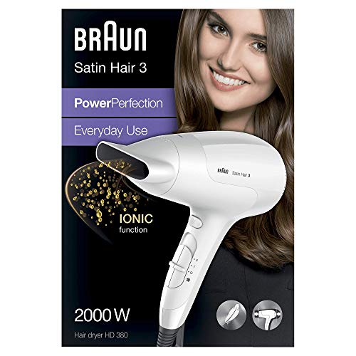 Braun HD380 - Secador de pelo, 3 niveles de temperatura, 2000 W, color blanco