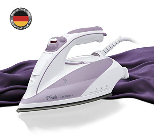 Braun TS505 - Plancha ropa vapor, 2000w, suela cerámica, suela eloxal, vapor vertical, control vapor variable, blanco y púrpura