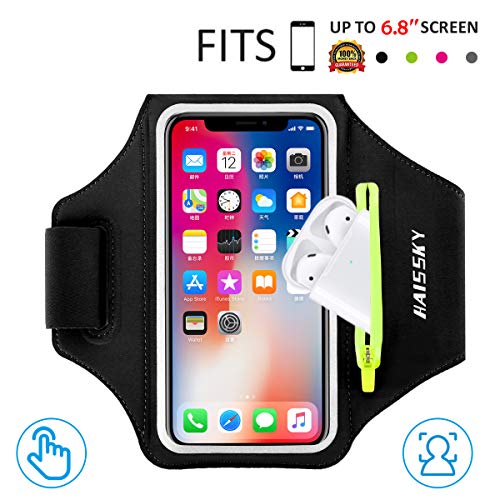 Brazalete Deportivo para Corre con Airpods Holder,HAISSKY Brazalete Móvil Deportivo para iPhone 11 Pro MAX/iPhone 11 Pro/iPhone XS MAX/iPhone XR/ 8 Plus/8 Galaxy S9/S8 Plus,Huawei P20 hasta 6.8"