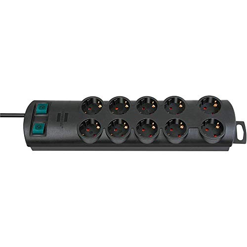 Brennenstuhl Primera-Line regleta enchufes con 10 tomas corriente y 2 interruptores individuales (cable de 2 m, interruptor iluminado, montable) negro