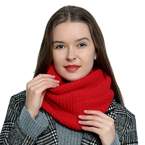 Bufanda de lana de invierno tipo cuello suave y cálida para mujer con diseño de punto - Rojo