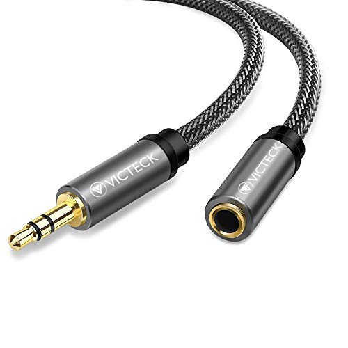 Cable audio alargador extensión 5M, Victeck Nylon Trenzado Jack Audio Estéreo 3,5 mm macho a hembra para coche altavoces auriculares iPhone iPad iPod Samsung MP3 Player (5M)