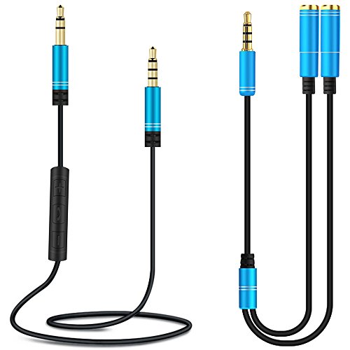 Cable Audio Estéreo, Cable AUX de 3.5mm con el Adaptador Audio del divisor de Y, AFUNTA 3.93 pies Cable Auxiliar Macho de 3,5 mm a Macho con Micrófono y Control de Volumen