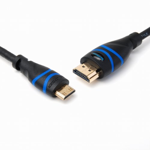 Cable de Alta Velocidad Mini HDMI a HDMI BlueRigger con Ethernet (1.8M)- Conectores Enchapados en oro – Compatible con True HD Dolby 7.1 y DTS-HD Master Audio - HDMI A a Tipo C – – Video de Alta Definición (Resolución de hasta 4K)