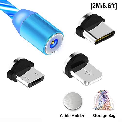 Cable de Carga USB Magnético Con Luz LED de Flujo Visible, 3 En 1 Cables de Carga Micro USB Tipo C Cordones de Iluminación del Cable Conectores (Sin Transferencia de Datos)