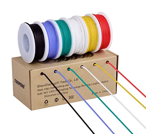 Cable eléctrico de 18 AWG, cable de conexión de cable flexible de calibre 18 (6 bobinas de 4 colores diferentes) Resistencia a altas temperaturas de cable trenzado 600V Cable eléctrico de 18 AWG, cable de conexión de cable flexible de calibre 18 (6 bobinas de 4 colores diferentes) Resistencia a altas temperaturas de cable trenzado 600V