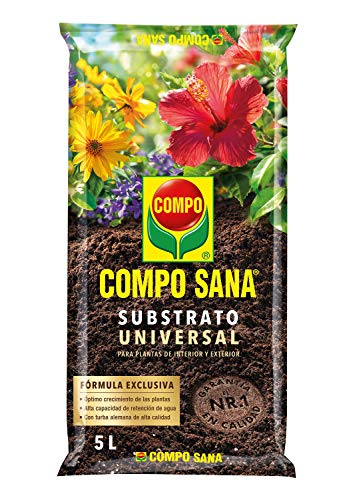 Compo Sana Substrato Universal de calidad para macetas con 12 semanas de abono para plantas de interior, terraza y jardín, Substrato de cultivo, 5 L, 37 x 23 x 5.5 cm, 8.41106E+12